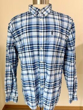 Barbour Shirt Mens XL Blue Plaid Button Down Tailored Fit Long Sleeve